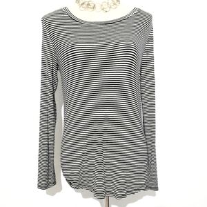 OLD NAVY LUXE Woman Top Black White Striped Stretch Casual Long Sleeves Size S